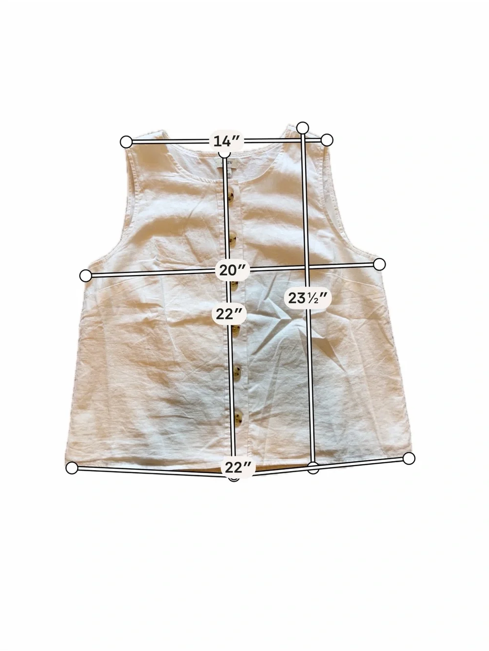 J. Crew White Sleeveless Button-Front Tank
